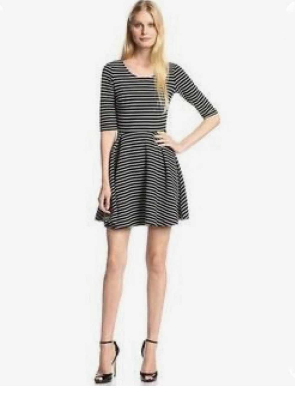 Banana Republic Black and White Striped Fit-and-Flare Mini Dress